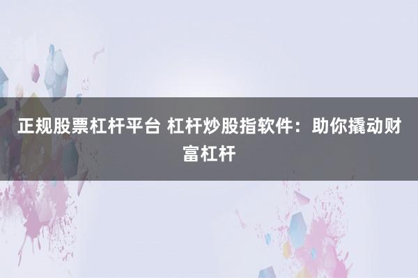 正规股票杠杆平台 杠杆炒股指软件：助你撬动财富杠杆