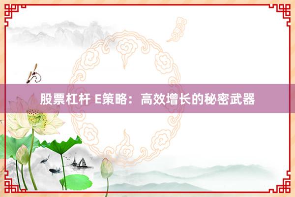 股票杠杆 E策略：高效增长的秘密武器