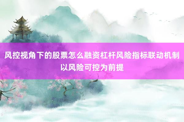 风控视角下的股票怎么融资杠杆风险指标联动机制以风险可控为前提