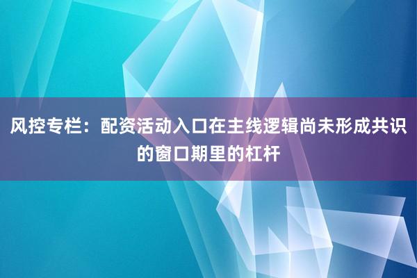风控专栏：配资活动入口在主线逻辑尚未形成共识的窗口期里的杠杆