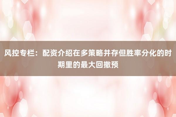 风控专栏：配资介绍在多策略并存但胜率分化的时期里的最大回撤预