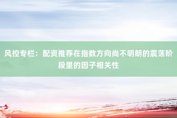 风控专栏：配资推荐在指数方向尚不明朗的震荡阶段里的因子相关性